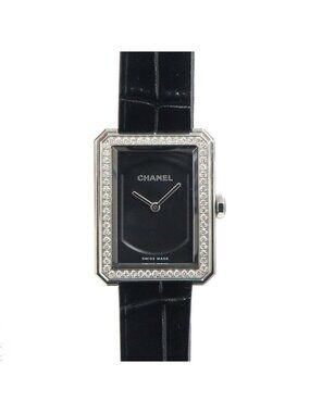 Chanel Boyfriend H6586 Black Diamond Bezel SS Leather Quartz